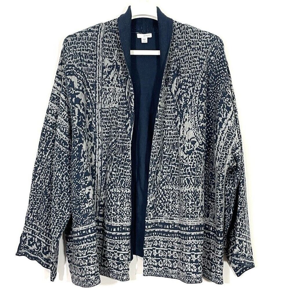 Pure Jill J.Jill Blue Gray Plush Knit Open Front Cardigan Sweater Petite Large